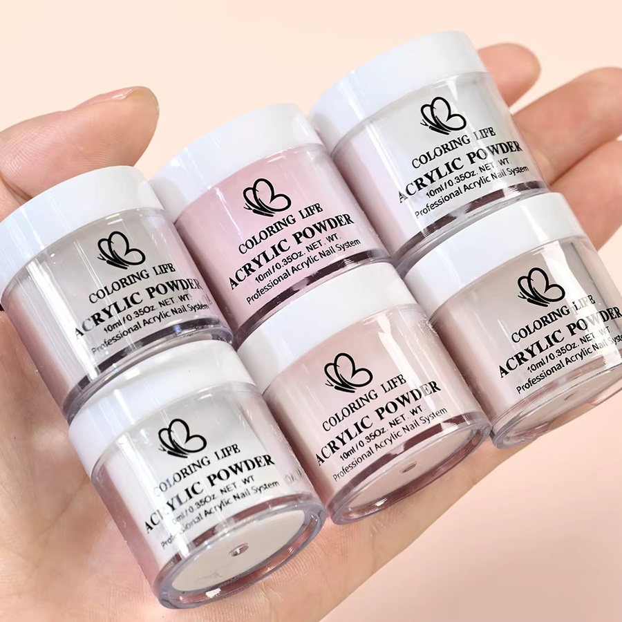 HotPress Acryl-Nagelpuder, Nude Pink Weiß, 6 Dosen - Bild 1