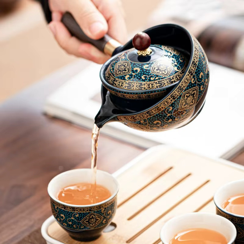 Tragbares Schaukel Tee-Set aus Keramik mit Teekanne und Infuser für Kung Fu Tee - Bild 2
