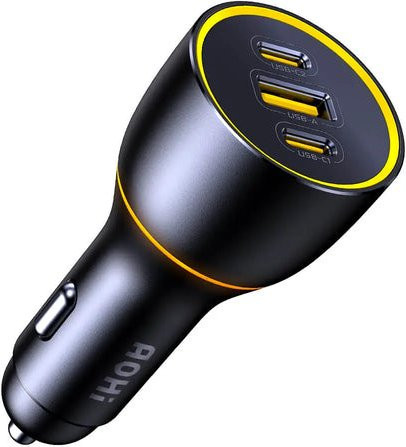 AOHI SUPERAUTO PD GAN 170W Schnellladegerät für das Auto in Schwarz mit 2 USB-C und 1 USB-A Anschlüssen - Bild 1