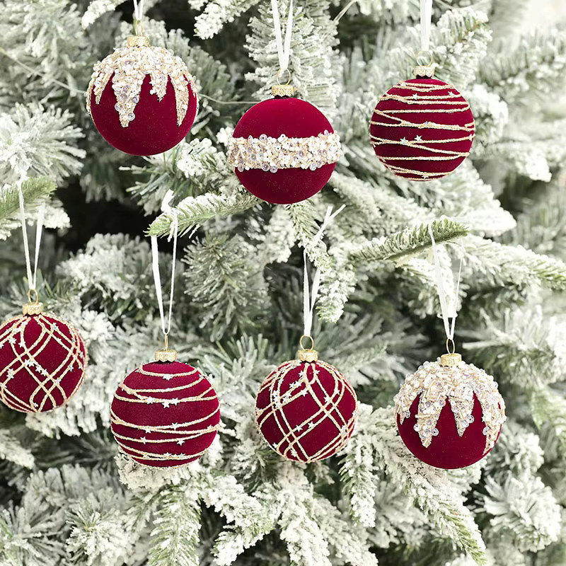 12er Set weinrote Samt-Weihnachtskugeln für deinen Weihnachtsbaum, Durchmesser: 6 cm - Bild 5