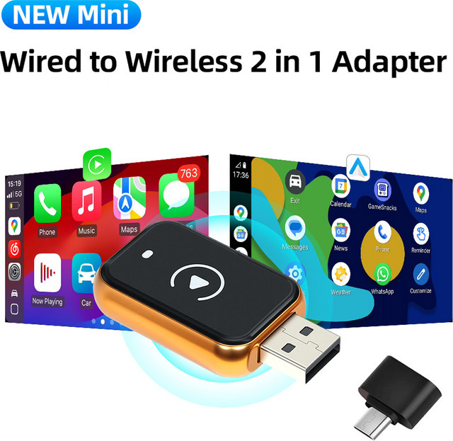 AKAMATE 2-in-1 Kabelloser CarPlay und Android Auto Adapter von kabelgebunden auf kabellos mit USB-C Anschluss für VW, Toyota, Kia, Nissan, Audi und Volvo - Bild 1