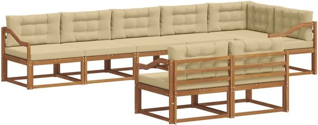 vidaXL Outdoor-Sofagarnitur in U-Form aus massivem Akazienholz mit Kissen, 8-teilig, Natur-Beige - Bild 1