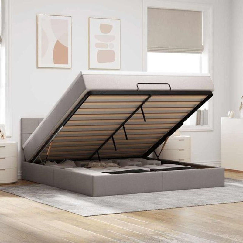vidaxl Polsterbett Ottomane mit Matratze und LED in Taupe meliert, B/T: 180 x 200 cm - Bild 1