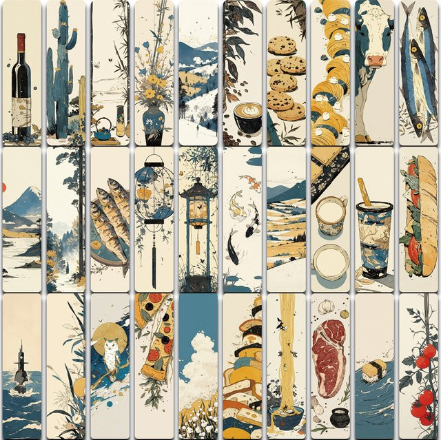 30 Stück Retro Klassische Japanische Kunst Lesezeichen aus Papier mit Koi Sushi und Fisch Motiven in Multicolour - Bild 1