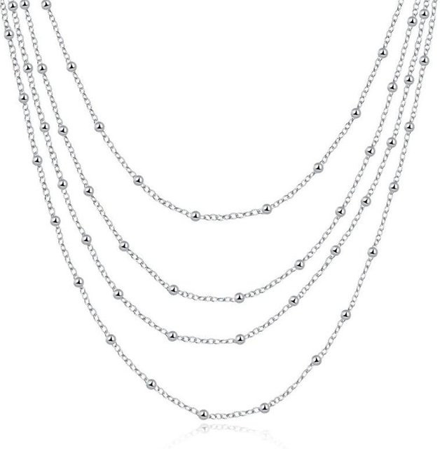 Halskette 925 Sterlingsilber, mehrschichtiges Perlen-Design, Damen - Bild 1