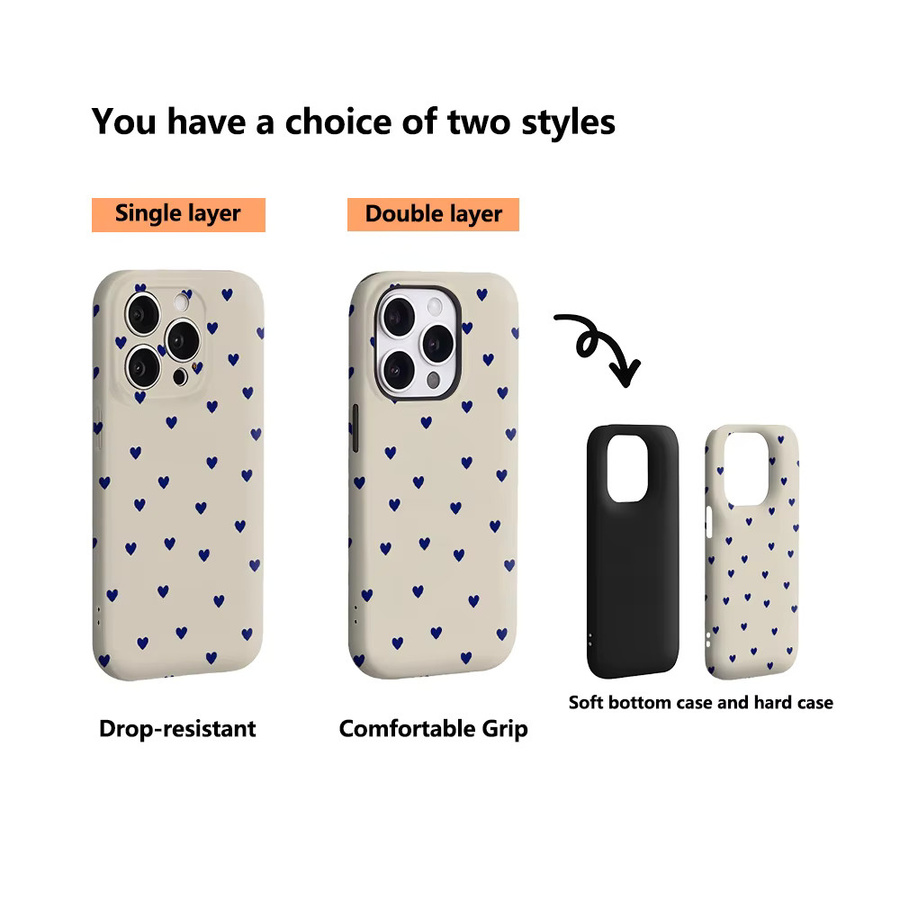 Potdemiel Handyhülle Vintage Navy Heart Ditsy für iPhone 17 16 15 14 13 12 Pro Max Plus mit doppelschichtiger Rückseite in Blau - Bild 2