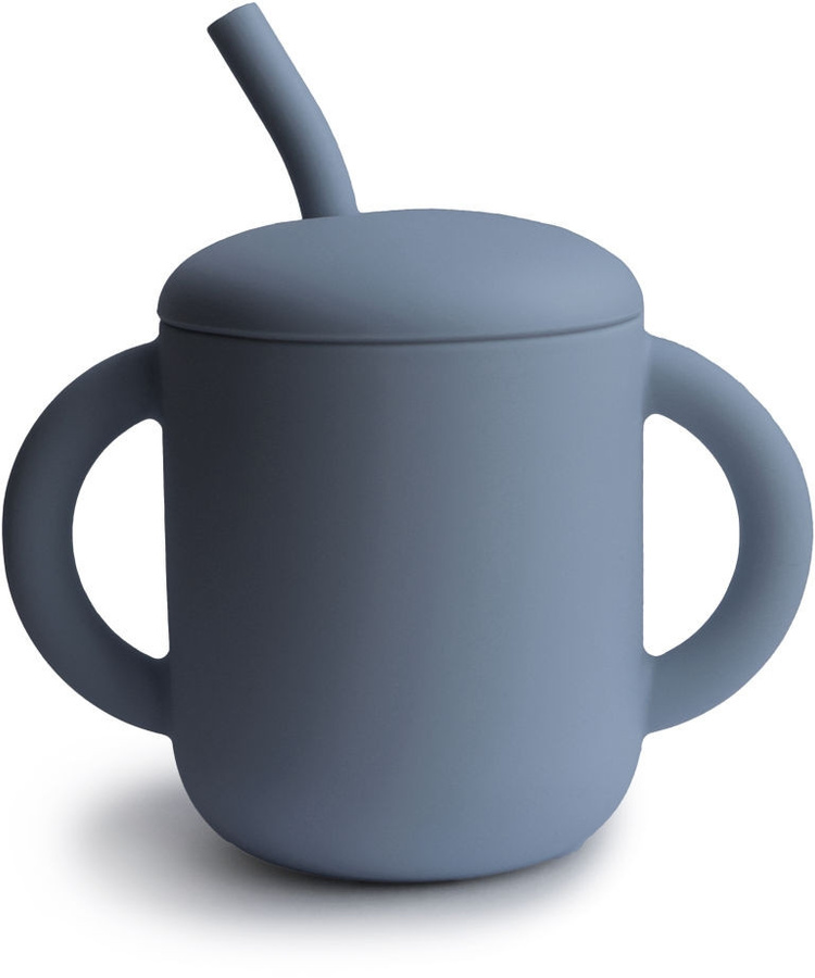 Mushie Silikonbecher mit Trinkhalm Tradewinds in Blau/Mehrfarbig, BPA-frei - Bild 1