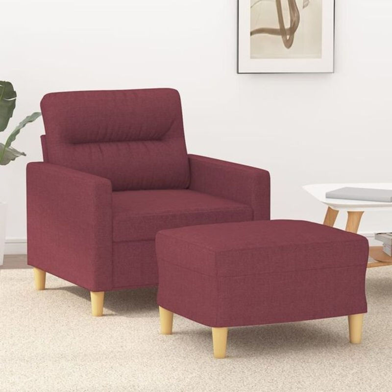 Modernes Sessel-Set mit Hocker von vidaxl in Weinrot aus Stoff und Metall - Bild 1