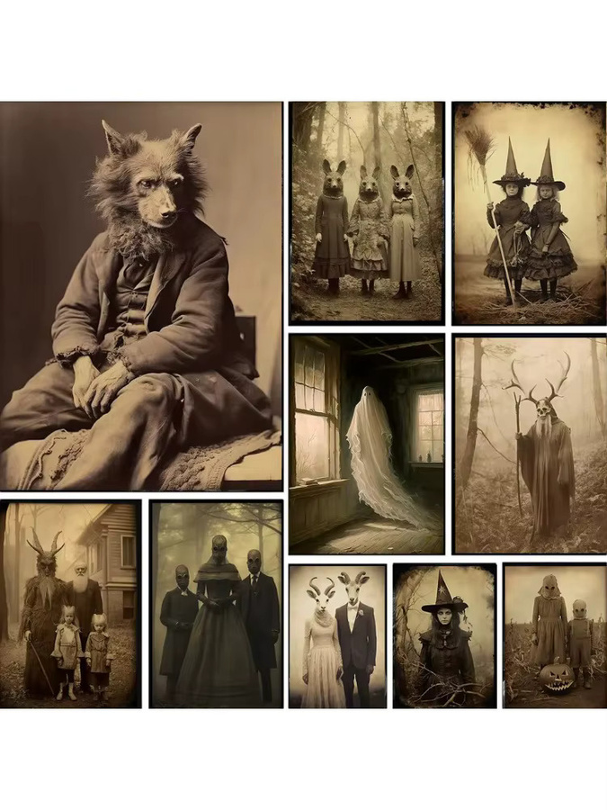 Potdemiel Dark Academia Kunst-Leinwandposter Halloween Motiv mit Geist, Hexe, Monster und Teufel in Multicolour - Bild 2