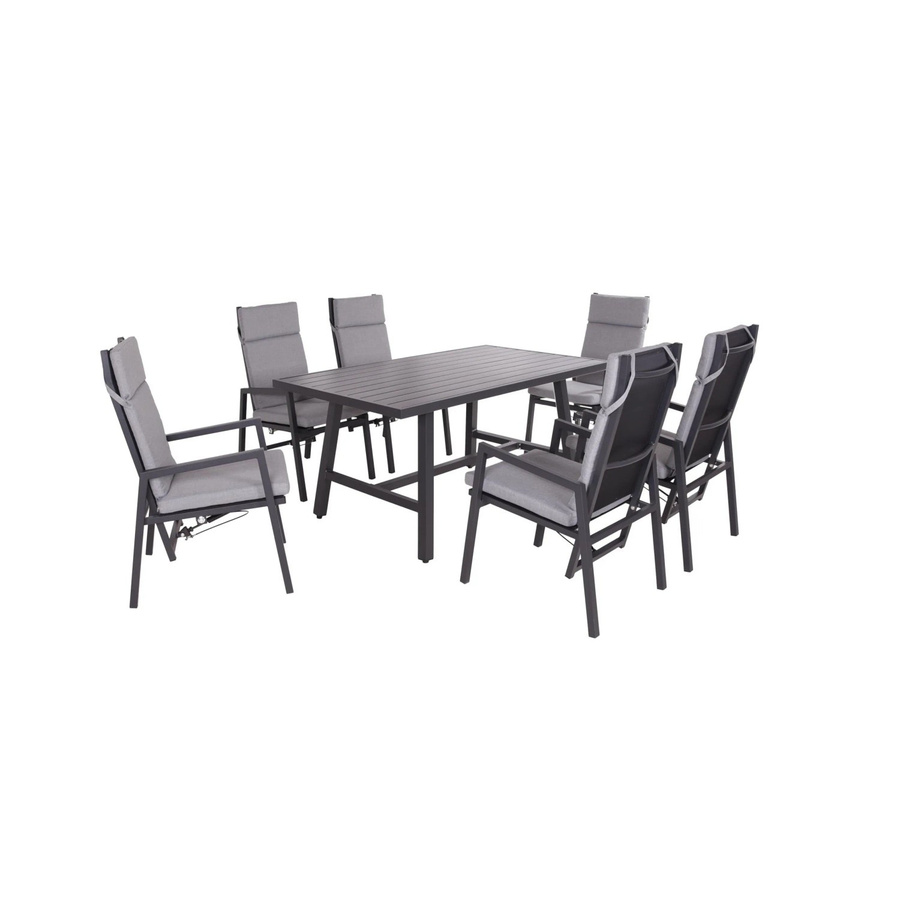 DELUKE Garten-Sitzgruppe JONI 7-teiliges Gartenmöbel-Set aus Kunststoff und Aluminium in Schwarz und Grau - Bild 2