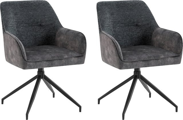 byLIVING Esszimmerstuhl JACKY 2er-Set mit Bouclébezug in Anthrazit und schwarzem Metallgestell, B/T/H: 62 x 56 x 87 cm - Bild 1