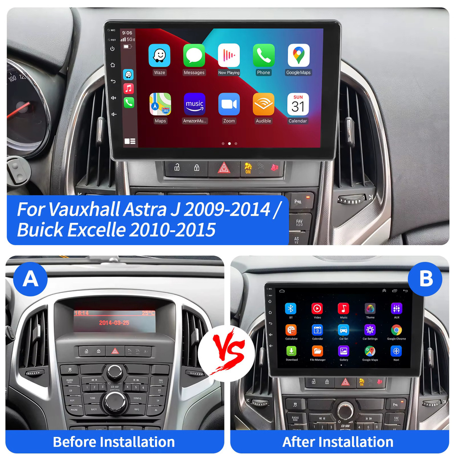 MOPECT 9 Zoll 2 DIN Autoradio für Opel Astra J 2009-2014 mit Android 15, kabellosem Apple CarPlay & Android Auto, 4GB RAM, 64GB ROM, DAB+ Digitalradio, GPS-Navigation, Bluetooth und FM RDS in Schwarz - Bild 2