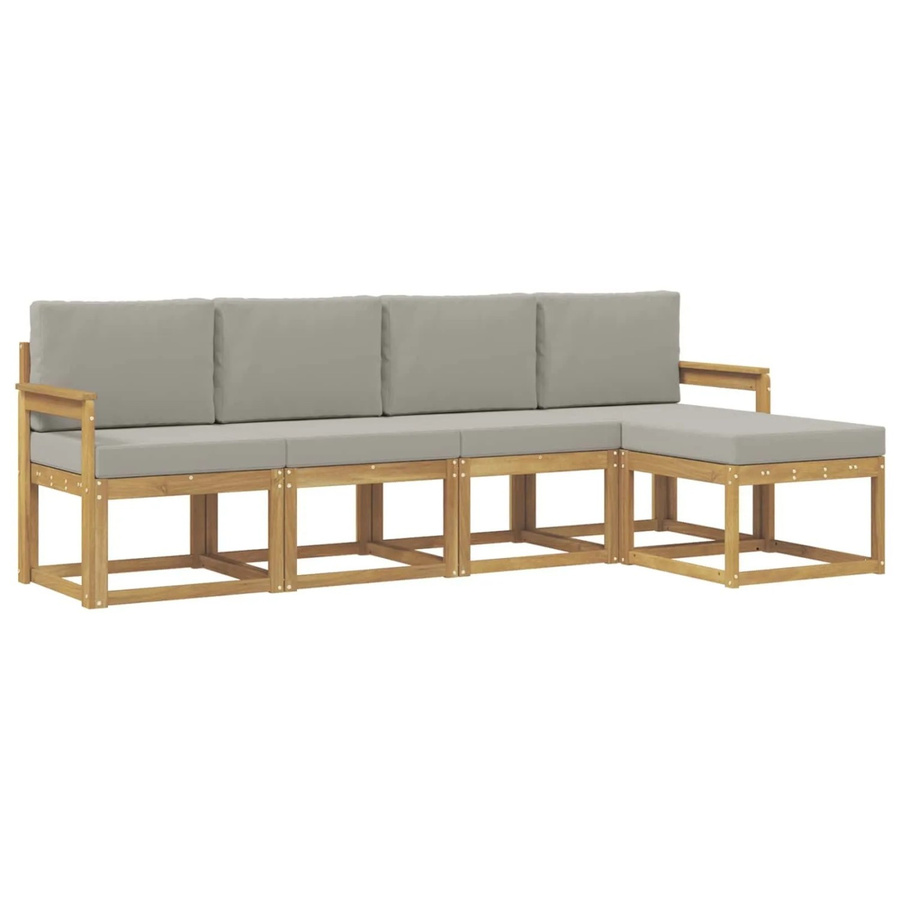vidaXL Outdoor-Sofagarnitur in L-Form aus Akazienholz, 5-teiliges Set in Weiß, Grau und Braun mit Sitzkissen und Rückenkissen - Bild 2