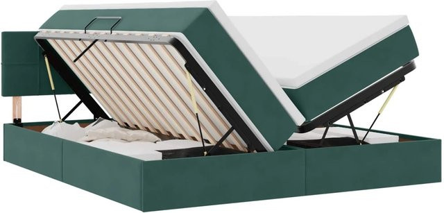 vidaXL Bett mit LED-Lichtleisten und USB-Ladeanschluss aus Samt in Dunkelgrün, B/T/H: 200 x 200 x 88 cm - Bild 1