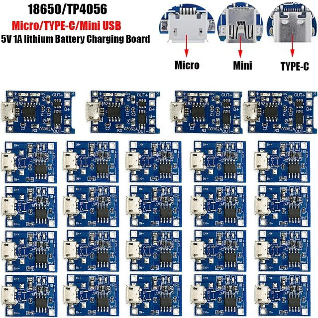 BRYNTHORX TP4056 5V 1A Lithium-Batterielademodul mit Schutzfunktion für 18650 Batterien, Blau - Bild 1