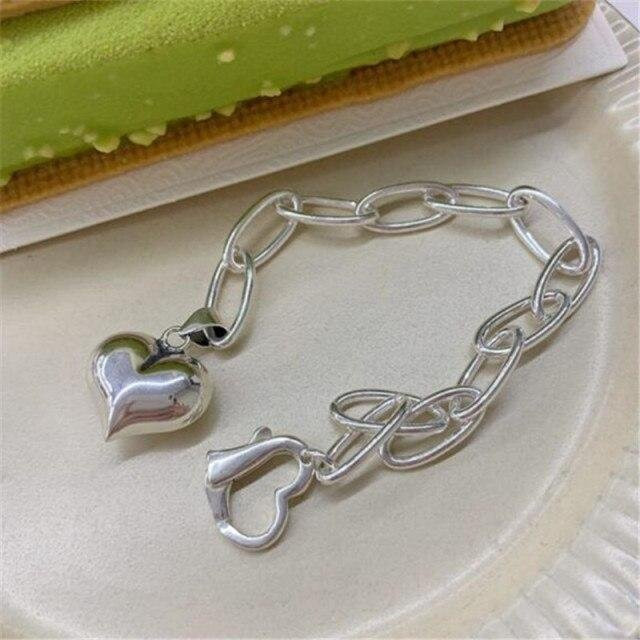 Armband & Armreif 925 Sterlingsilber, Herzanhänger, Quaste, Damen, grau - Bild 1