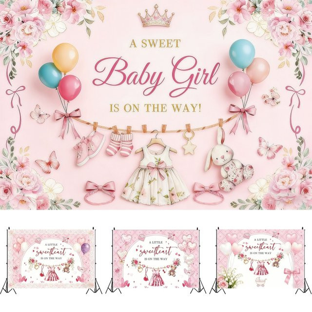 Yeele Party Hintergrund für Baby Shower und Gender Reveal in Rosa mit Prinzessin-Thema, Blumen und Krone - Bild 1