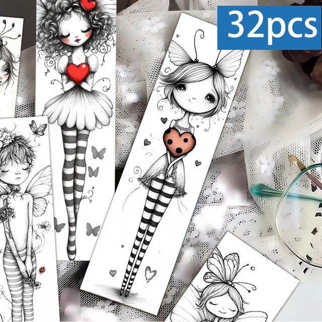 32 Stück Lesezeichen mit Insektenmädchen-Motiv in Multicolour aus Papier - Bild 1