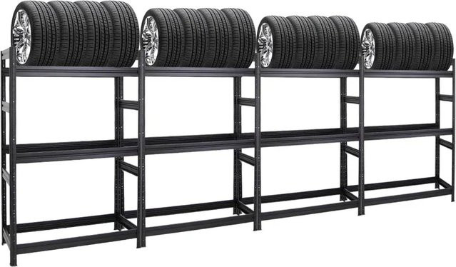 PROREGAL Reifenregal Dino Set aus 4 Stück, Schwarz, H x B x T: 180 x 120 x 50 cm, Fachlast 150 kg, verstellbare Regalböden aus Stahl für Garage und Werkstatt - Bild 1
