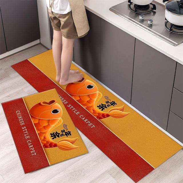 Yiran Furniture Küchenbodenmatte im nordischen Stil mit Streifenmuster, Orange, B/T: 40 x 60 cm und 40 x 120 cm - Bild 1