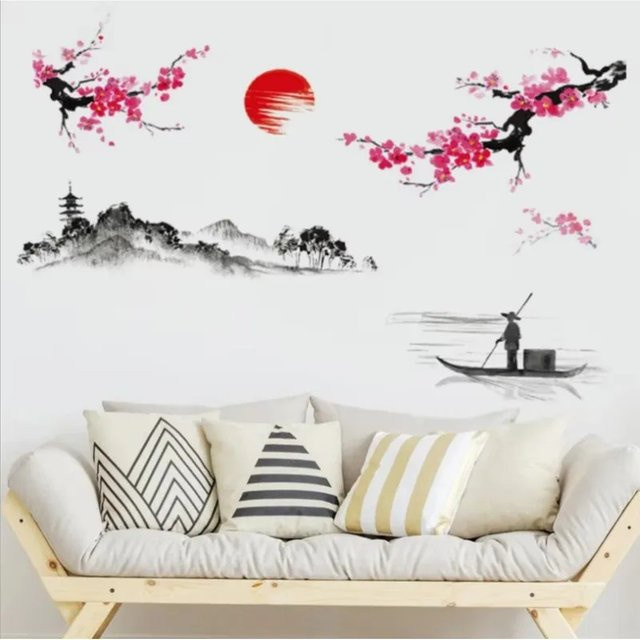 VIKAMA Wandsticker mit rosa japanischen Kirschblüten im floralen Design - Bild 1