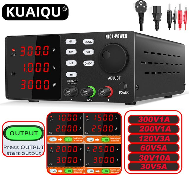 KUAIQU Programmierbares DC Netzteil 300V Schwarz mit M1-M4 Speicherfunktionen und schnellem Ausgang für die Laborreparatur - Bild 1