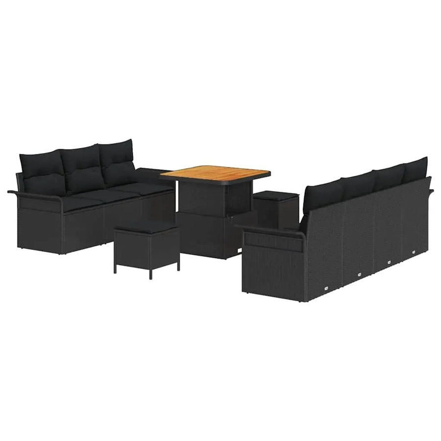 vidaXL Garten-Sofa-Set 10-teilig aus Poly-Rattan und Akazienholz in Schwarz - Bild 2