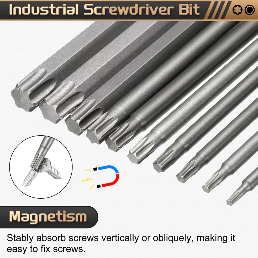 UXCELL Torx-Schraubendreher-Bit Set T5-T50, 1/4 Zoll Sechskantschaft, 50 mm magnetisch, S2-Stahl 6-Punkt-Stern-Bits - Bild 3