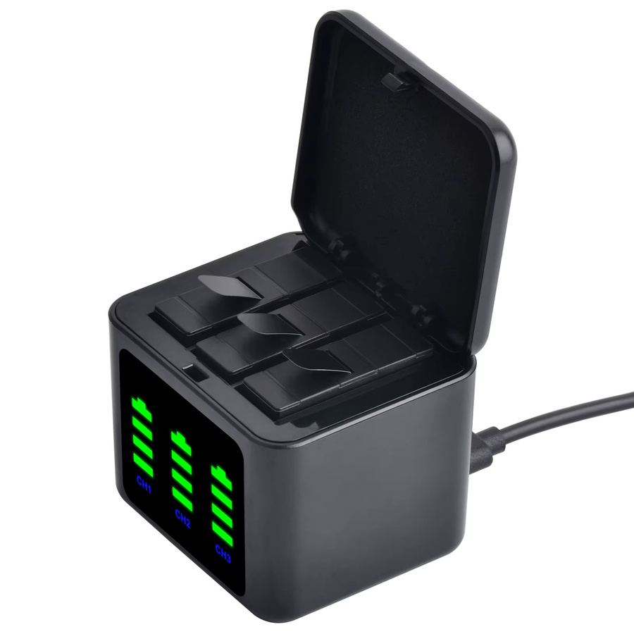 JINVAL Akku-Set für DJI Osmo Action 5 und 6 inklusive Schnelles Dreifach-Ladegerät, 2280mAh, Schwarz - Bild 3