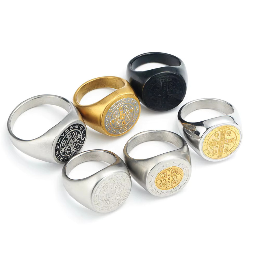 Ring St. Benedikt Kreuz, Titan, Schwarz, Herren, Gothic - Bild 1