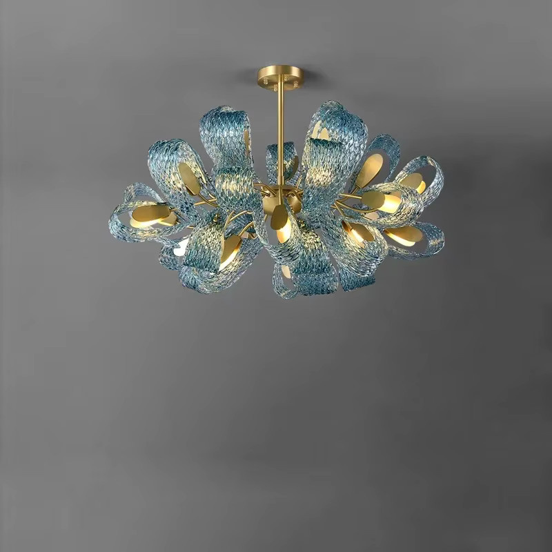 ZIMULONG LED Hängelampe Blaue Blume in Blau und Gold/Messing für Wohnzimmer und Esszimmer - Bild 3