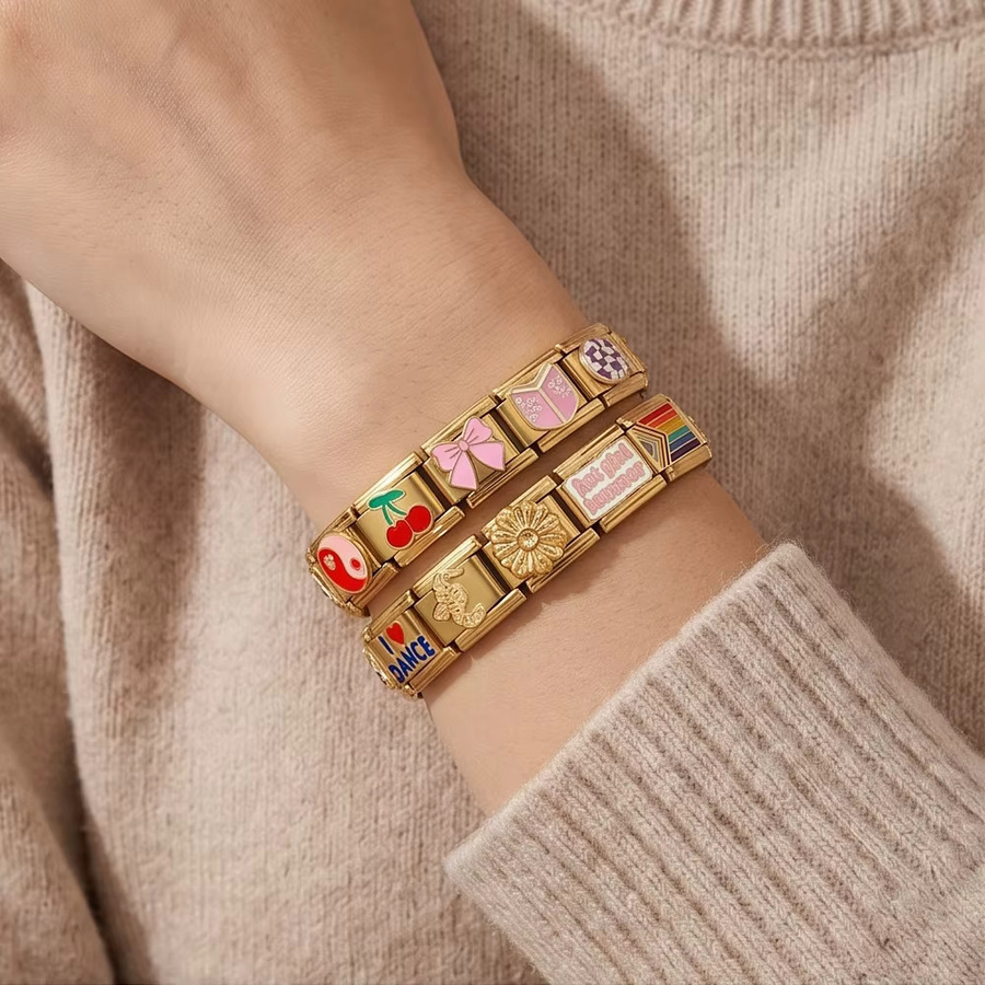 MoBuy Armband Edelstahl, Gold, Regenbogen-Herzen und Kirschen, Unisex - Bild 2