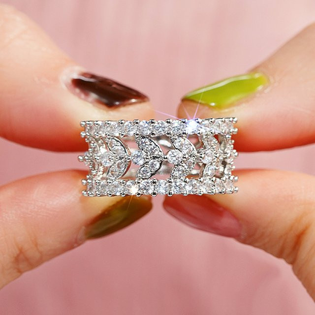 Huitan Ring, Blatt Design, Zirkonia, Silber, Damen - Bild 1