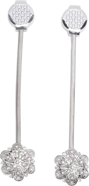 CosyHome 2er Set Magnetische Vorhang Raffhalter aus Edelstahl in Weiß mit Kristall-Blumen-Design - Bild 1