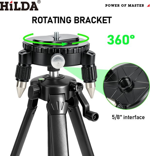 HILDA Drehbare Laser-Nivellierhalterung in Schwarz mit 1/4-Zoll- und 5/8-Zoll-Schrauben und verstellbarer Basis für die Stativmontage - Bild 1