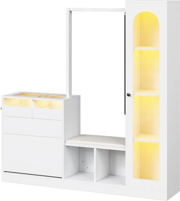okwish Garderobenset mit Kleiderstange und Schuhbank in Weiß, B/T/H: 163 x 50 x 161 cm - Bild 1