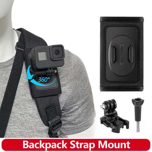 EXSKOF 360 Grad rotierbarer Rucksack-Gurthalter für Action-Kameras in Schwarz - Bild 1