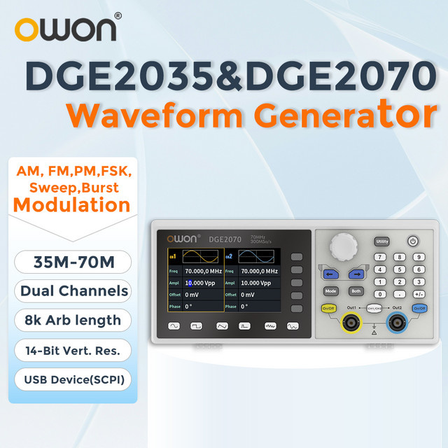 OWON DGE2035/DGE2070 Dual-Channel Arbiträrer Wellenformgenerator mit 14-Bit und 35/70 MHz sowie AM, FM, PM, FSK, Sweep und Burst Modulation - Bild 1