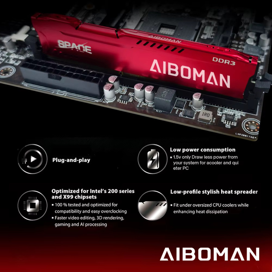 AIBOMAN DDR3 8GB RAM 1600MHz Desktop Arbeitsspeicher mit Kühlkörper in Rot - Bild 3