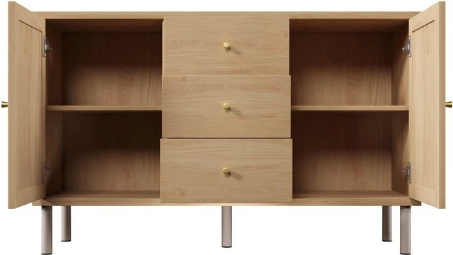 okwish Kommode mit Türen und Schubladen für das Wohnzimmer in Natur, B/T/H: 120 x 40 x 75 cm - Bild 1
