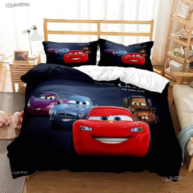 Pixar McQueen Auto Bettwäsche-Set mit Bettbezug und Kissenbezügen, Mehrfarbig, B/H: 140 x 210 cm - Bild 1