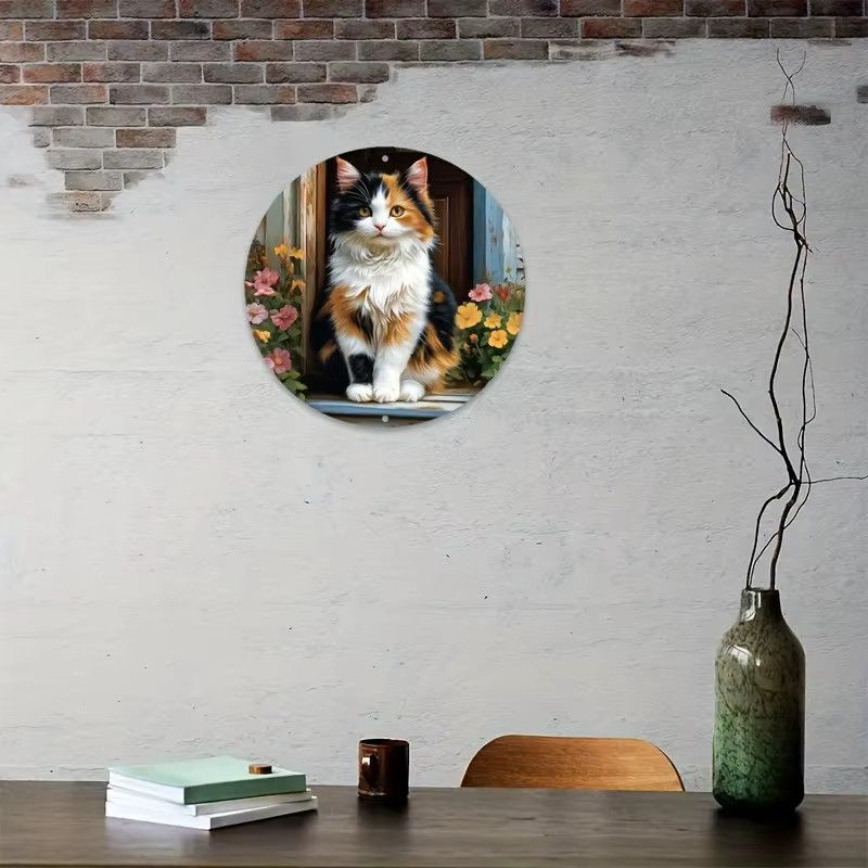 Vintage-Kaliko-Katze Wanddekoration aus Aluminium mit floralem Design von Potdemiel - Bild 3