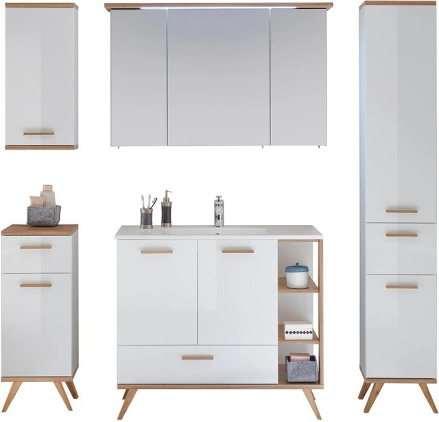 Pelipal Badmöbel-Set Quickset 923 in Weiß Glänzend mit Spiegelschrank und 6 Elementen im skandinavischen Design - Bild 1