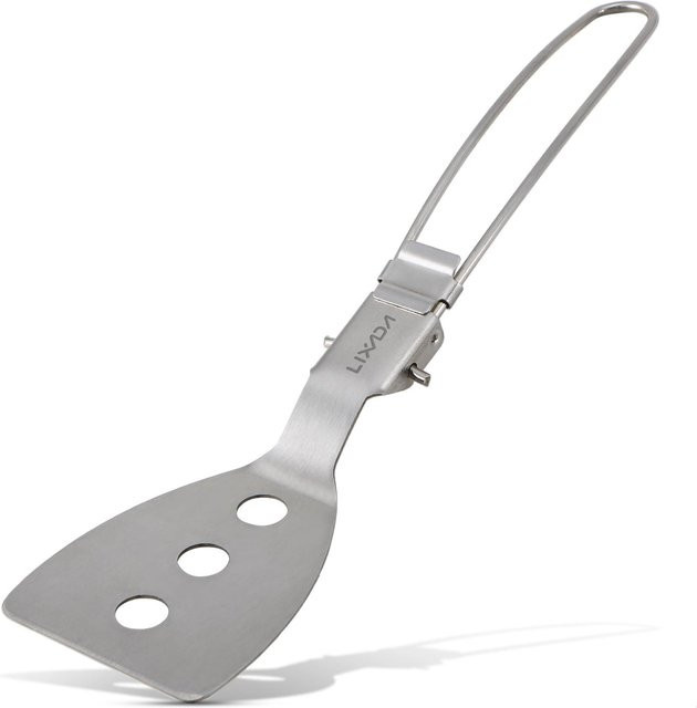 Lixada Edelstahl-Klappspatel in Silber als praktischer Lebensmittelwender für Outdoor und Camping - Bild 1