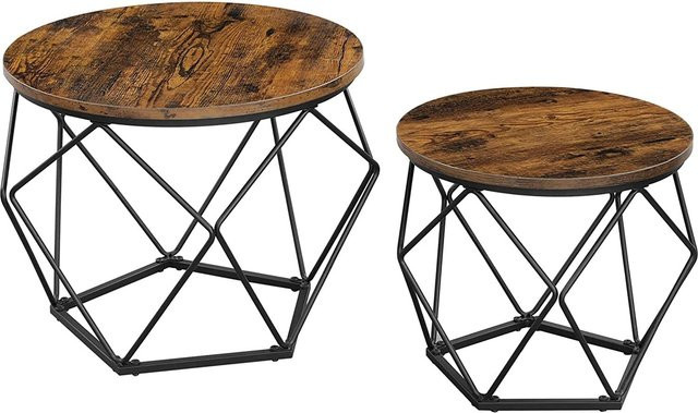 Vasagle Couchtisch 2er Set mit abnehmbaren runden Tischplatten in Braun-Schwarz im industriellen Vintage-Stil - Bild 1