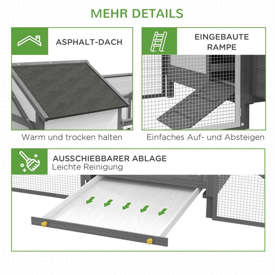 PawHut Stall für Kleintiere aus Fichtenholz in Grau mit Edelstahl, wetterfest und mit erhöhtem Boden, B/H/L: 125 x 247 x 113,5 cm - Bild 4