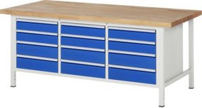 Rau Werkbank 8579A2 mit 12 Schubladen, Mehrfarbig, B/T/H: 200 x 90 x 84 cm - Bild 1