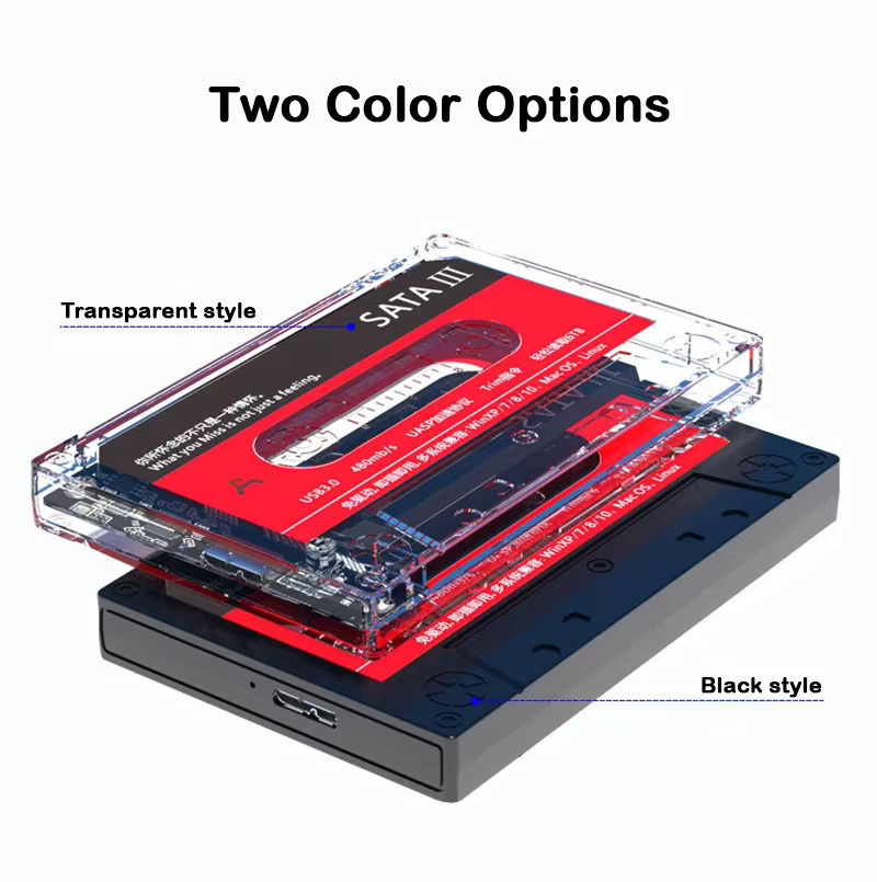 Deepartner Externes Festplattengehäuse 2,5 Zoll USB 3.0 SATA 3.0 mit UASP Unterstützung, Schwarz/Transparent - Bild 4