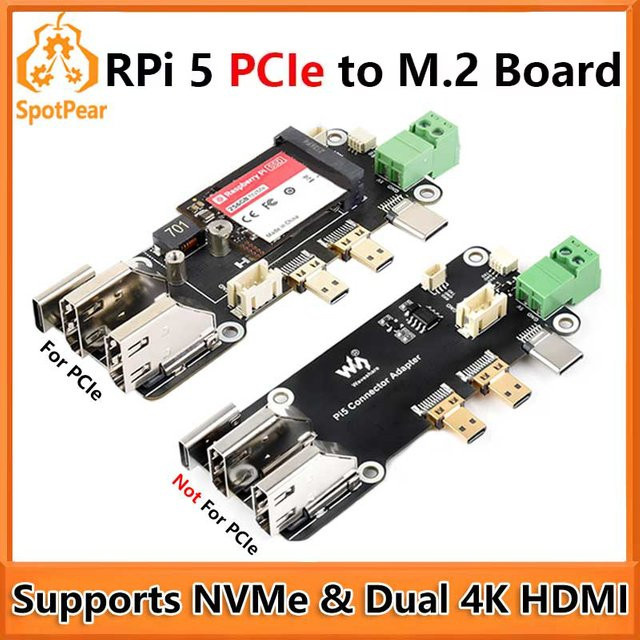 Raspberry Pi 5 PCIe auf M.2 Multifunktions-Adapterplatine mit Dual 4K HDMI-Ausgang in Schwarz - Bild 1