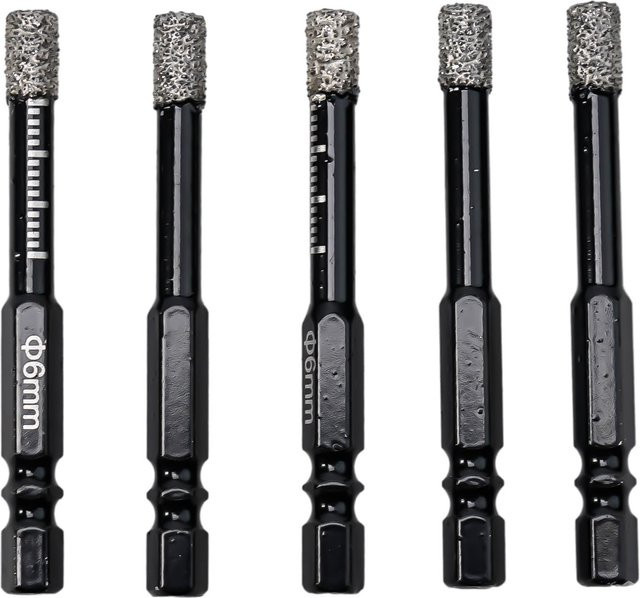 VIBRATITE 5-teiliges Set Accum-gelötete Trockenbohrer in Schwarz für Glas, Fliesen, Keramik, Mauerwerk, Beton, Granit und Marmor - Bild 1